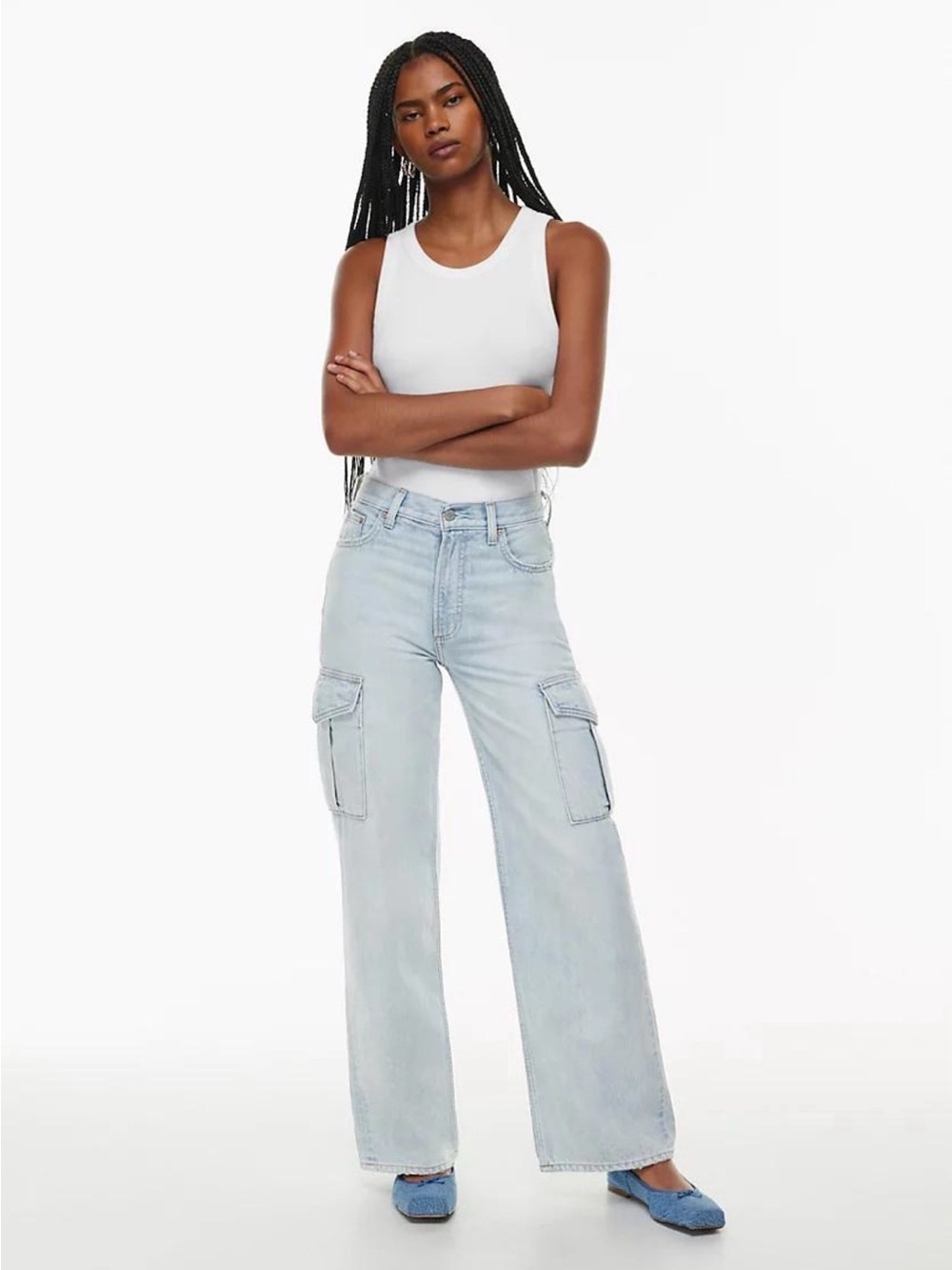Aritzia Denim Forum Light Wash Wide Leg Cargo Jeans size 26